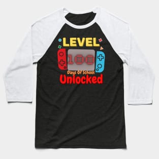 LEVEL 100 Days Of School Unlocked Gamer Video Baseball T-Shirt